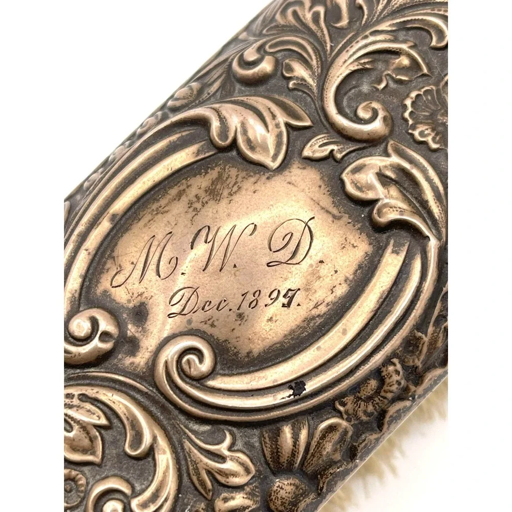 Antique Gorham Sterling Silver Repousse Floral Clothes Brush Engraved 6oz